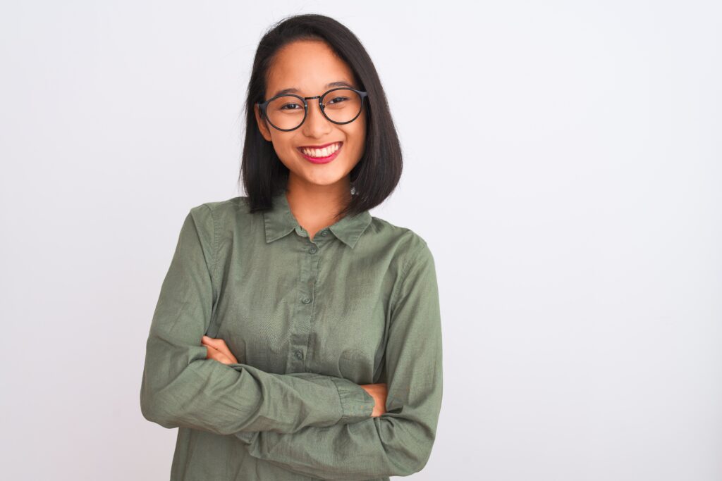 Young woman smiling in glasses