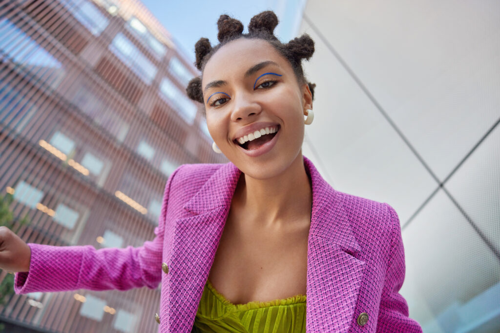 Fashionable woman smiling